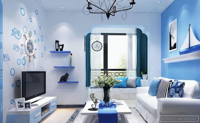 Воздух сина боја во дизајн на дневна соба 1