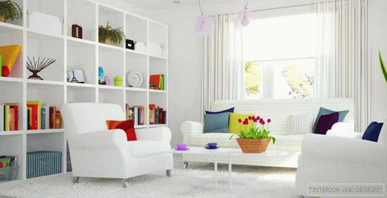 Бела боја во дизајнот на дневна соба - слика 3