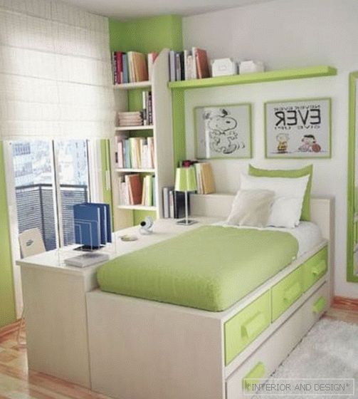 Спална соба во нијанси на зелена боја