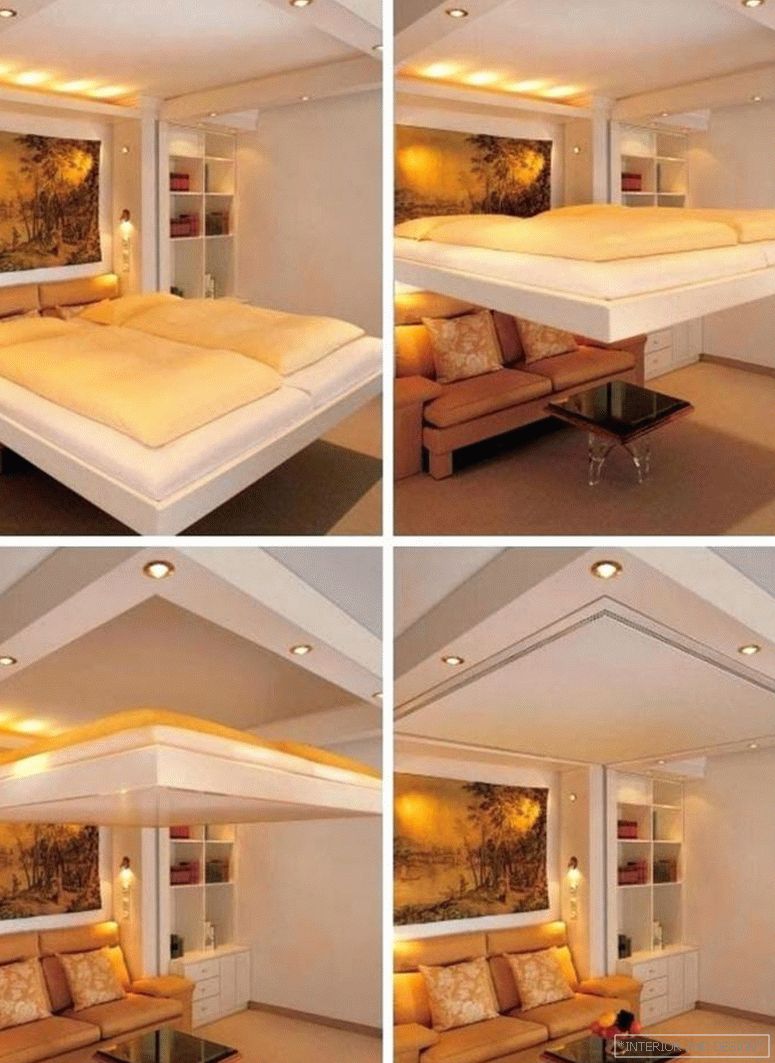 Дневна соба со лежај изградена во таванот
